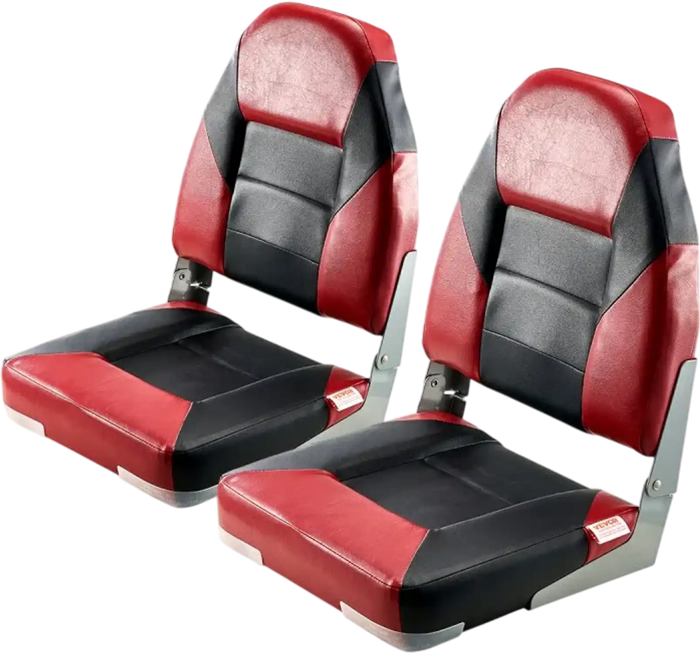 VEVOR Boat Seat, High Backrest, Folding Fishing Boat Seat with Thickened Sponge Cushion & Waterproof PVC Leather, Aluminum Alloy Hinges, Flip Up Boat Seat for Boats, Yachts, Ships, Black & Red