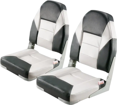 VEVOR Boat Seat, High Backrest, Folding Fishing Boat Seat with Thickened Sponge Cushion & Waterproof PVC Leather, Aluminum Alloy Hinges, Flip Up Boat Seat for Boats, Yachts, Ships, Black & Grey