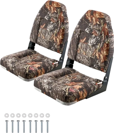 VEVOR Boat Seat, High Backrest, Folding Fishing Boat Seat with Thickened Sponge Cushion & PU Polyester Fabric, Aluminum Alloy Hinges, Flip Up Boat Seat for Boats, Yachts, Ships, Camouflage (2 Seats)
