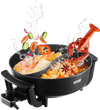 VEVOR Electric Hot Pot, 1360W 5 L Double-flavor Shabu Shabu Pot, Non-Stick Electric Cooker with Divider, Clear Glass Lid, Temperature control, Chinese Hotpot for 6-10 People Family Dinning & Party