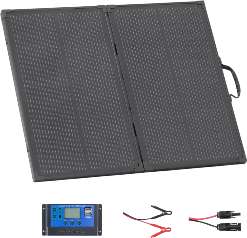 VEVOR 100W Foldable Solar Panel with Frame, 16BB N-Type Portable Monocrystalline Solar Panel Charger 24% Efficiency, IP67 Waterproof with 30A PWM Controller & MC4 Output for Camping, Hiking, RV Trips