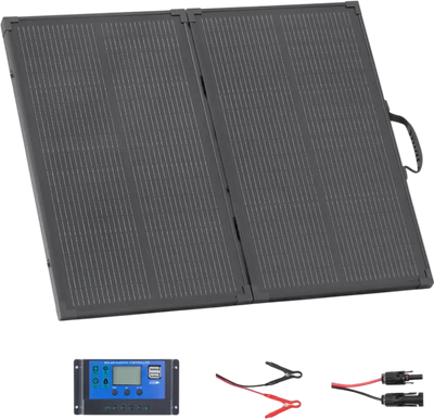 VEVOR 100W Foldable Solar Panel with Frame, 16BB N-Type Portable Monocrystalline Solar Panel Charger 24% Efficiency, IP67 Waterproof with 30A PWM Controller & MC4 Output for Camping, Hiking, RV Trips