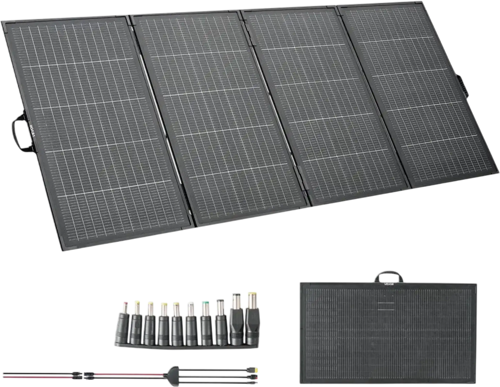 VEVOR 400W Foldable Solar Panel with Frame, 16BB N-Type Monocrystalline Solar Panel Charger 24% Efficiency, IP67 Waterproof with MC4 Output & 10-in-1 DC Adapter for Power Stations Camping Hiking Trips