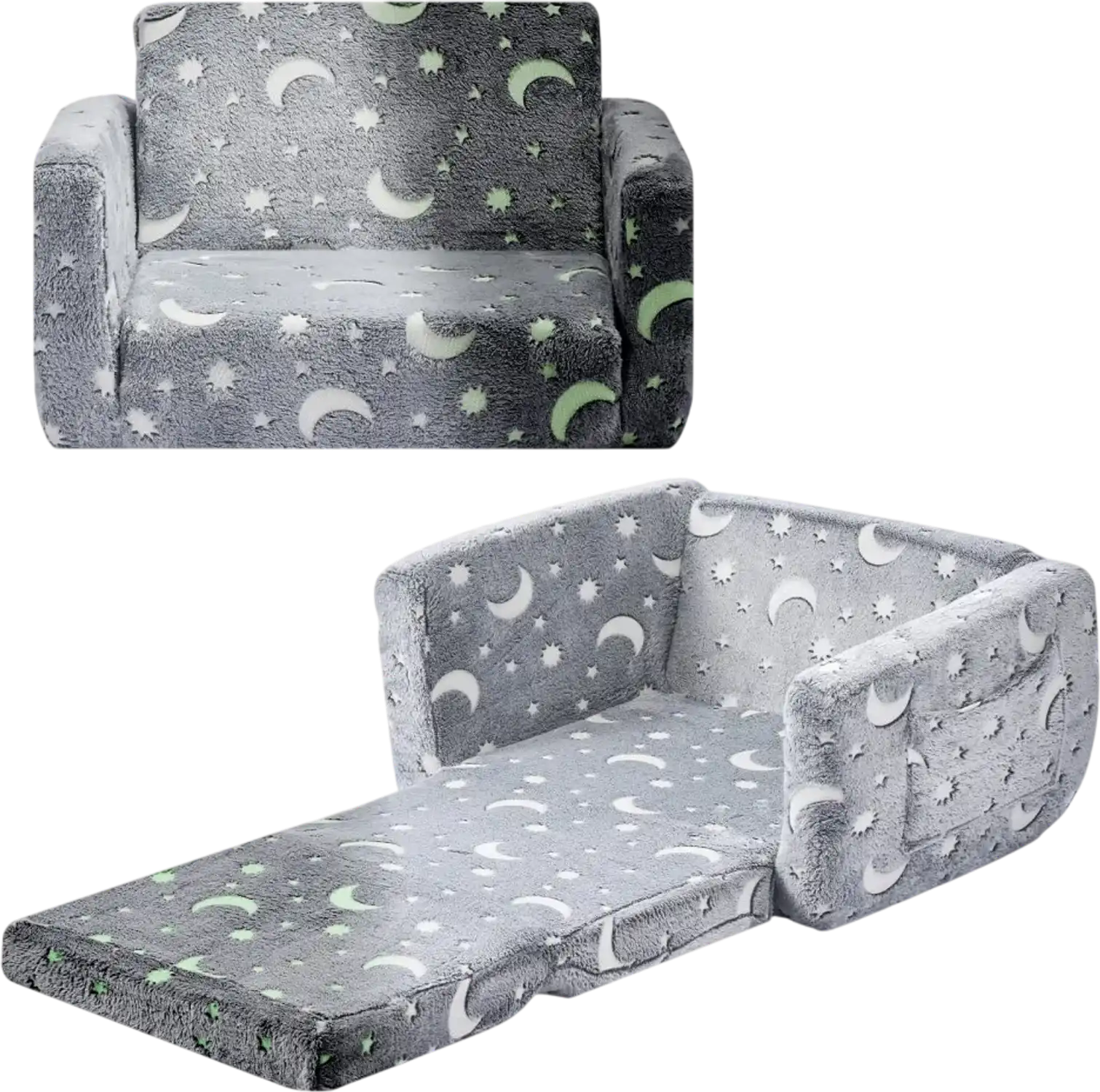 Vevor Kids Sofa 2-in-1 Foldable Toddler Couch with Armrests Glow-in-the-Dark Gray New
