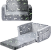 VEVOR 2-in-1 Kids Sofa, Foldable Toddler Soft Couch with Armrests, Glow in the Dark Kids Couch Fold Out with 28D Sponge & Flannel, Convertible Toddler Chair to Lounger for Reading and Gaming, M, Gray