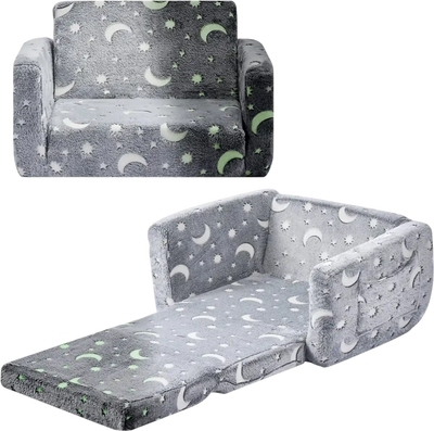 Vevor Kids Sofa 2-in-1 Foldable Toddler Couch with Armrests Glow-in-the-Dark Gray New