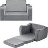 VEVOR 2-in-1 Kids Sofa, Foldable Toddler Soft Couch with Armrests, Made of 28D Sponge & Short Pile, Convertible Toddler Chair to Lounger, Kid Couch Fold Out for Fun Playtime or Comfy Lounging, M, Gray