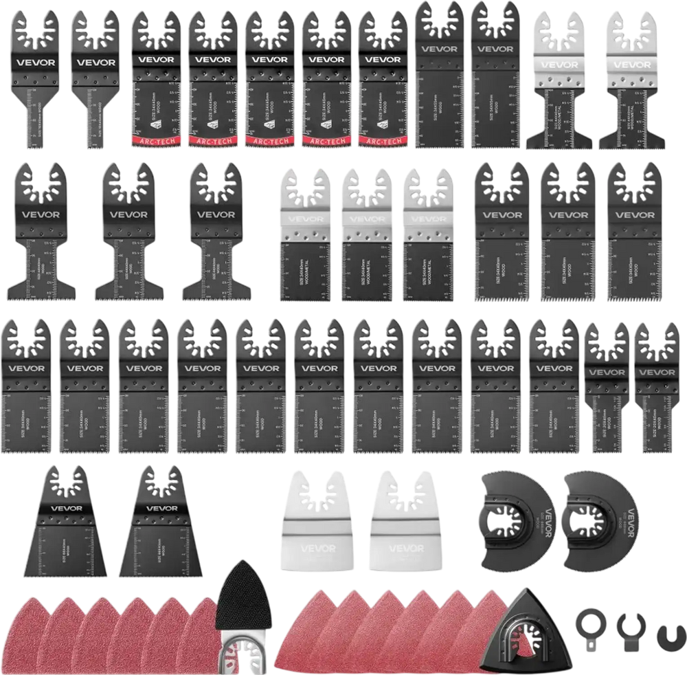 VEVOR 160-Piece Oscillating Saw Blades and Sanding Kit – 36 Universal Multi Tool Blades with 2 Scrapers, 2 Sanding Pads & 120 Sandpapers, 11 Types Oscillating Multitool Blades for Wood Plastic Metal