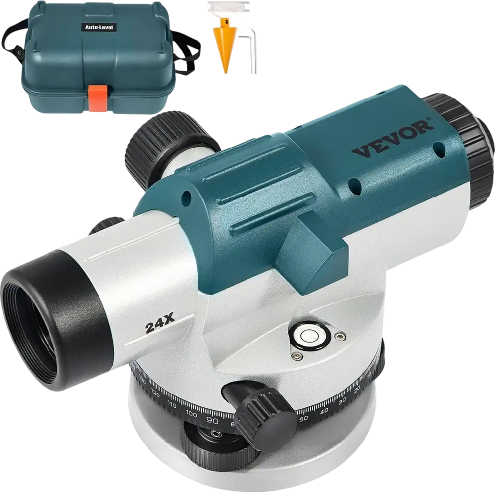 VEVOR Automatic Optical Level 24X Optical Auto Level Kit High Precision Height/Distance/Angle Level Measure Builders Level with Magnetic Dampened Compensator and Transport Lock, IP54 Waterproof