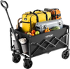 VEVOR Collapsible Wagon Carts, 120L & 225LBS Folding Wagons with All-Terrain Wheels, Heavy Duty Outdoor Utility Cart with Adjustable Handle, Portable Camping Cart for Beach Grocery Garden Black