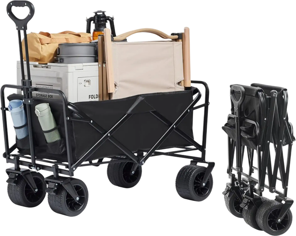 VEVOR Collapsible Folding Wagon, 3 cu.ft Beach Wagon Cart with All-Terrain Wheels, Heavy Duty Folding Wagon Cart 350 lbs Weight Capacity with Drink Holders, Sports Wagon for Camping, Shopping, Garden