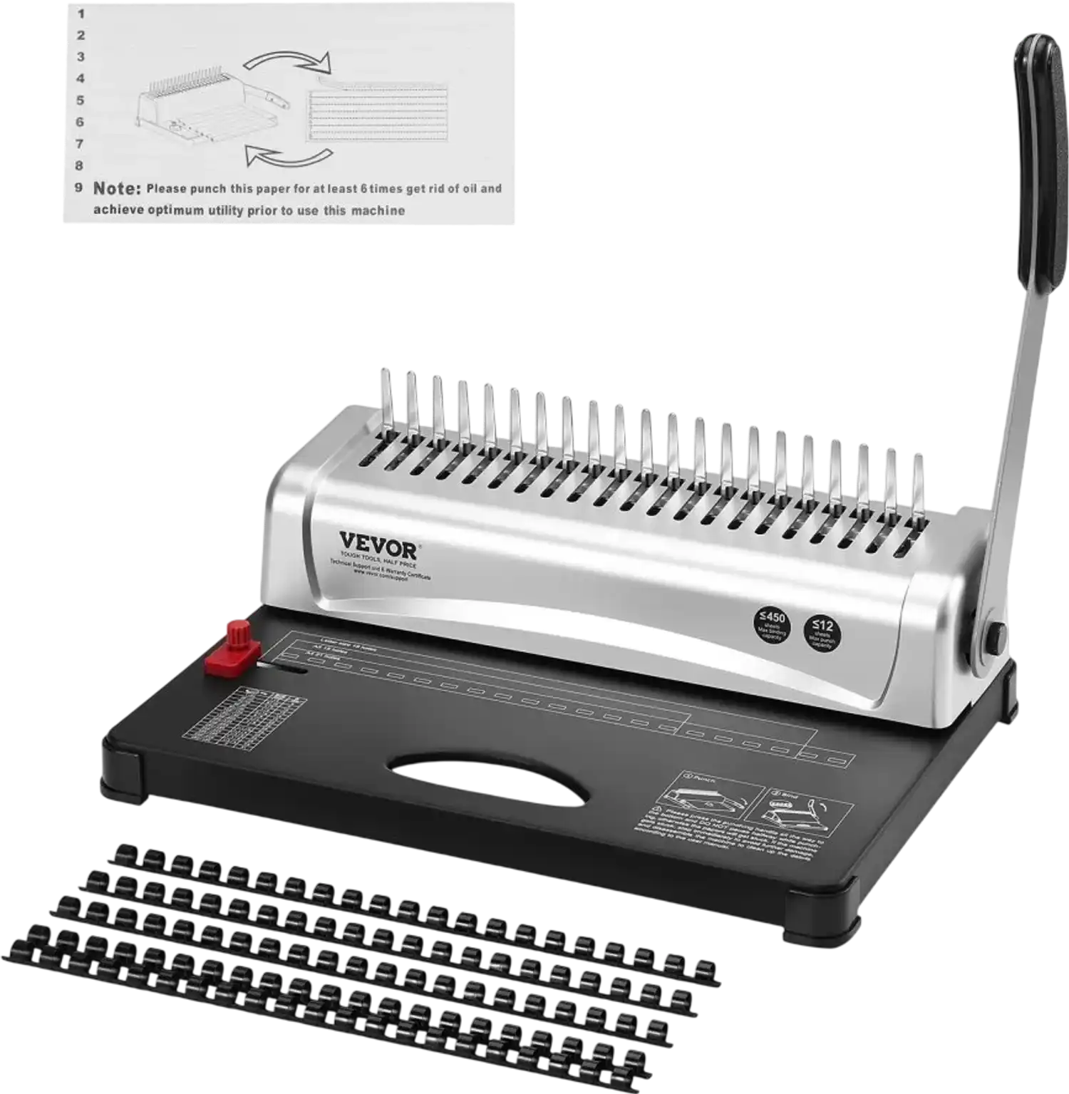 Vevor Binding Machine 21-Hole Comb Binder for Letter A4 A5 450 Sheets New