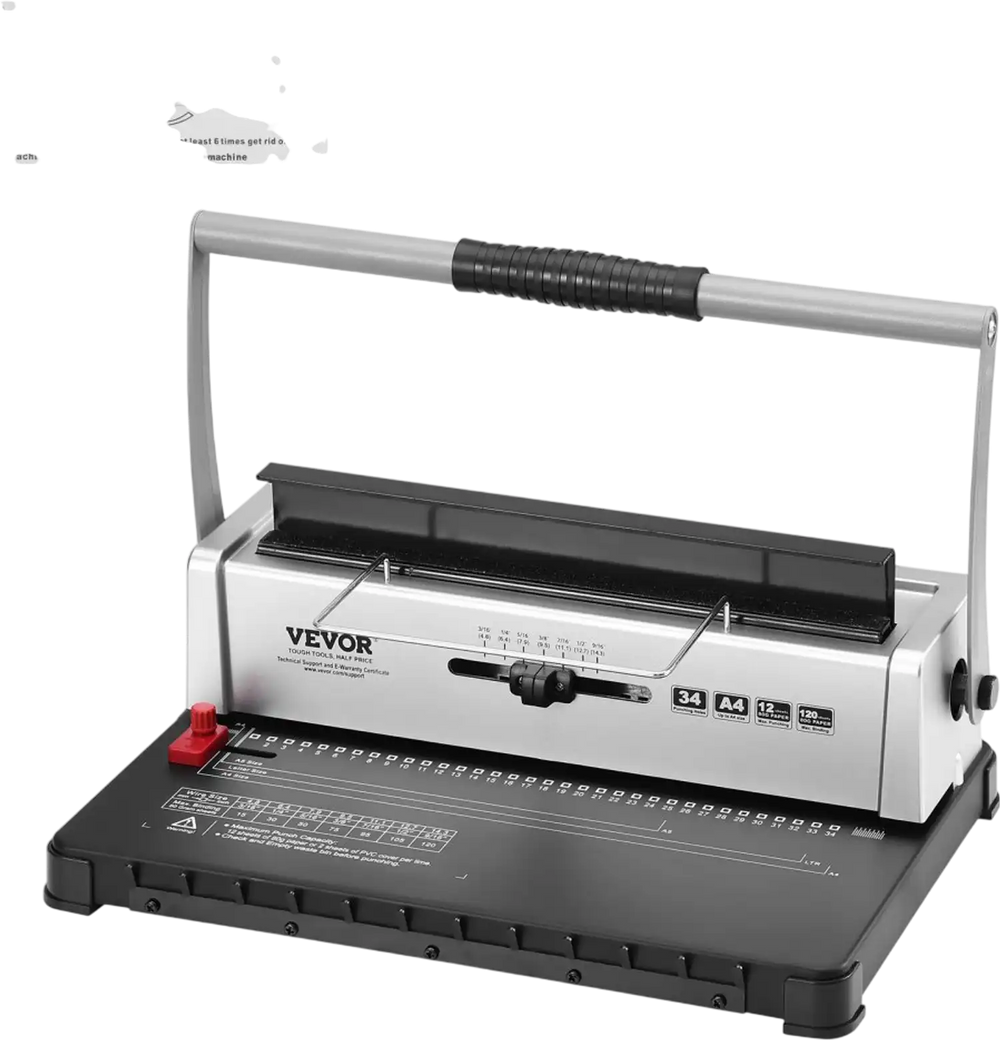 VEVOR Coil Spiral Binding Machine, Manual Book Maker 34-Holes Binding 120 Sheets, Punch Binder with Adjustable 3/16" - 9/16" Coil Binding Spines and Side Margin, for Letter Size, A4, A5