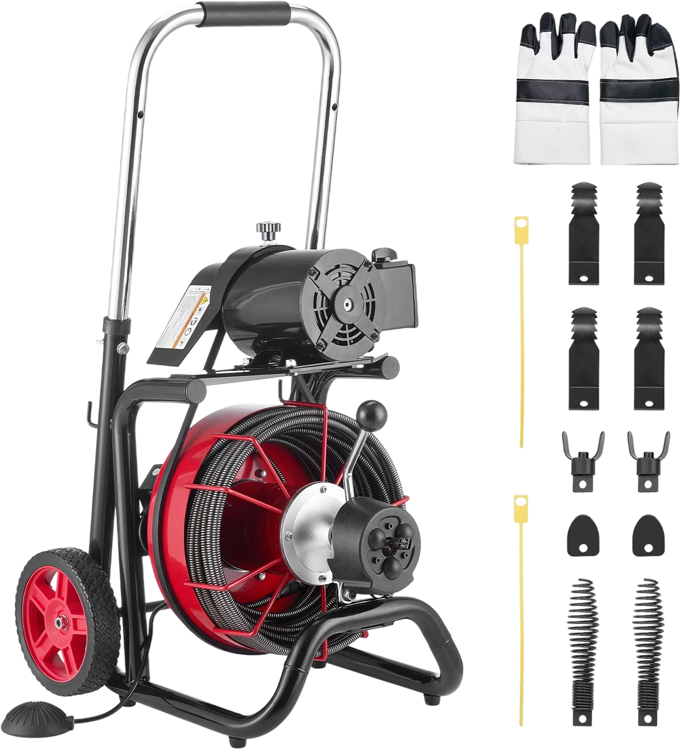Vevor Drain Cleaner 100 ft x 1/2 in Auto Feed Open Drum with Air Foot Switch 8 Cutters New