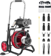 VEVOR Drain Cleaner Machine 100 FT x 1/2 Inch, Auto Feed Sewer Snake Auger on Wheels - with 8 Cutters & Air-Activated Foot Switch for 2" to 6" Pipes
