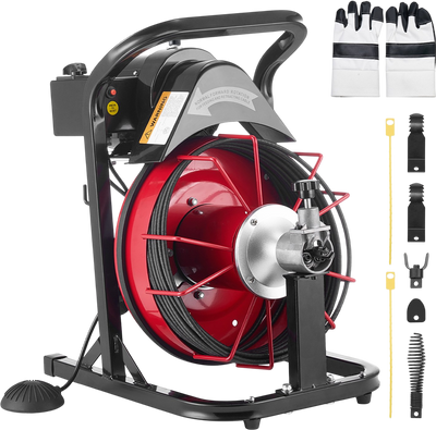 Vevor Drain Cleaner 5/16 in. x 50 ft. Auto Feed with 4 Cutters Air Foot Switch New