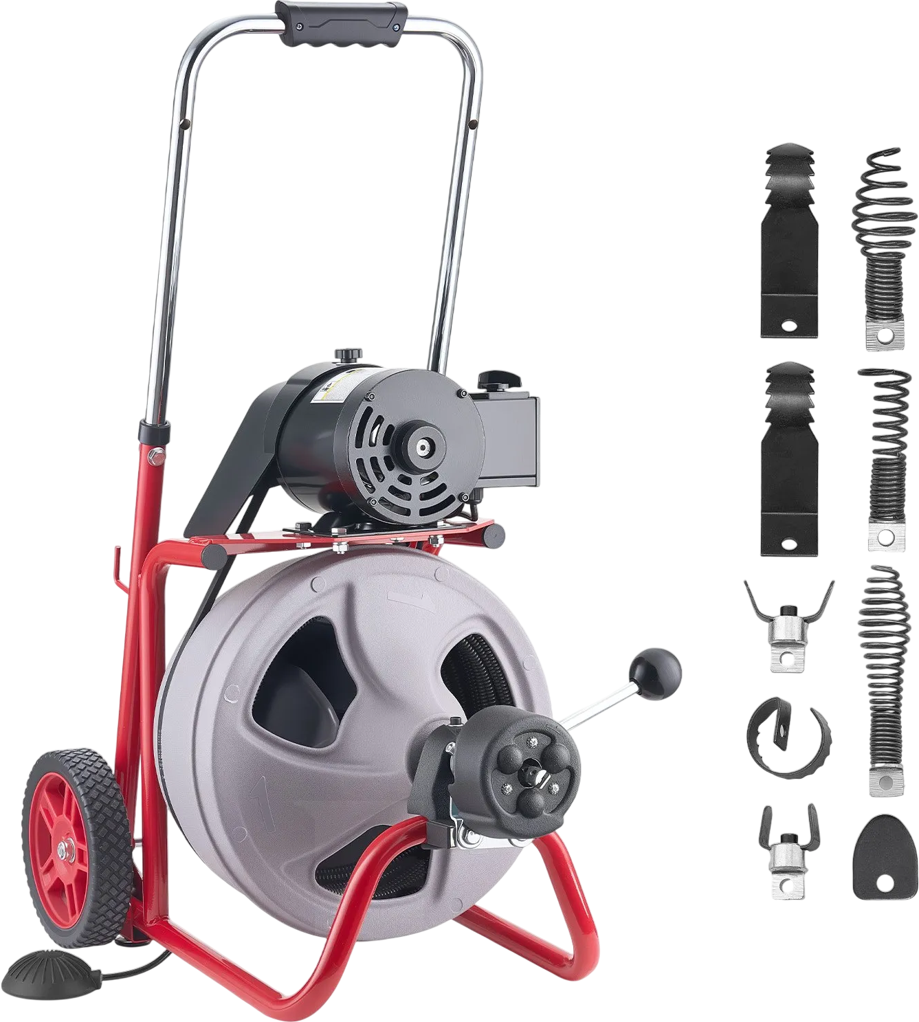 Vevor Drain Cleaner 3/8 in x 100 ft. Auto Feed with 8 Cutters Air Foot Switch Wheels New