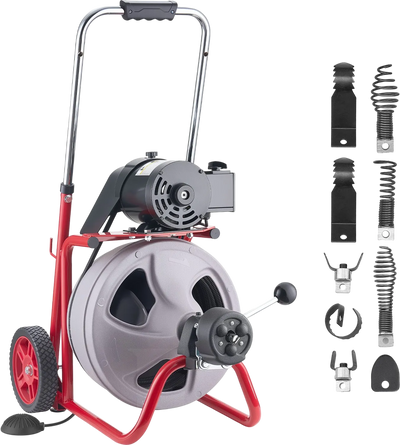 Vevor Drain Cleaner 3/8 in x 100 ft. Auto Feed with 8 Cutters Air Foot Switch Wheels New