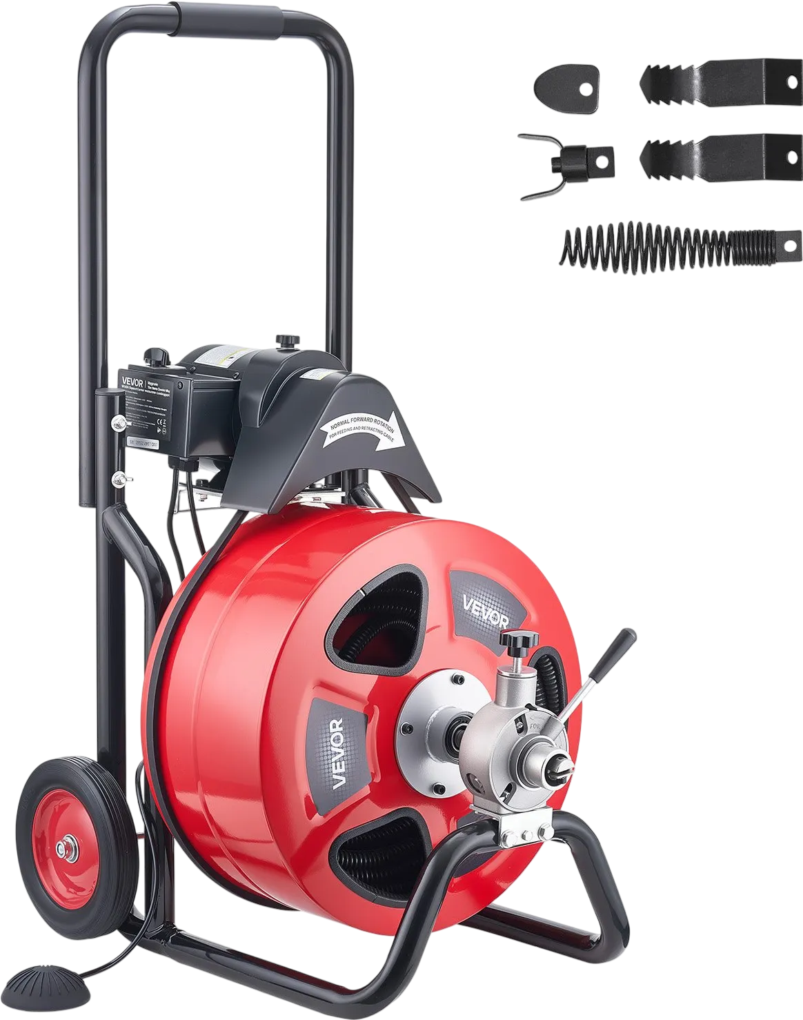 Vevor Drain Cleaner 100 ft x 3/4 in. Auto Feed Closed Drum with Air Foot Switch 4 Cutters New