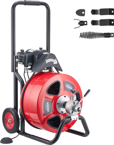Vevor Drain Cleaner 100 ft x 3/4 in. Auto Feed Closed Drum with Air Foot Switch 4 Cutters New