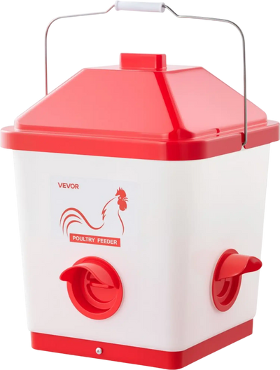 VEVOR Automatic Chicken Feeder, 40 Pounds Capacity, Large Gravity Hanging Poultry Feeder Dispenser with Handle, No Waste Rainproof Design, 3 Feeding Ports, Inside or Outside Hen Coop, for Chickens