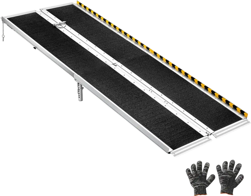 VEVOR Portable Wheelchair Ramp, 7FT, Non-Slip Aluminum Folding Handicap Ramp for Wheelchair, 800 lbs Capacity, Door Threshold Ramps for Home Steps, Stairs, Entry, Threshold, Doorways, Scooter, Curbs