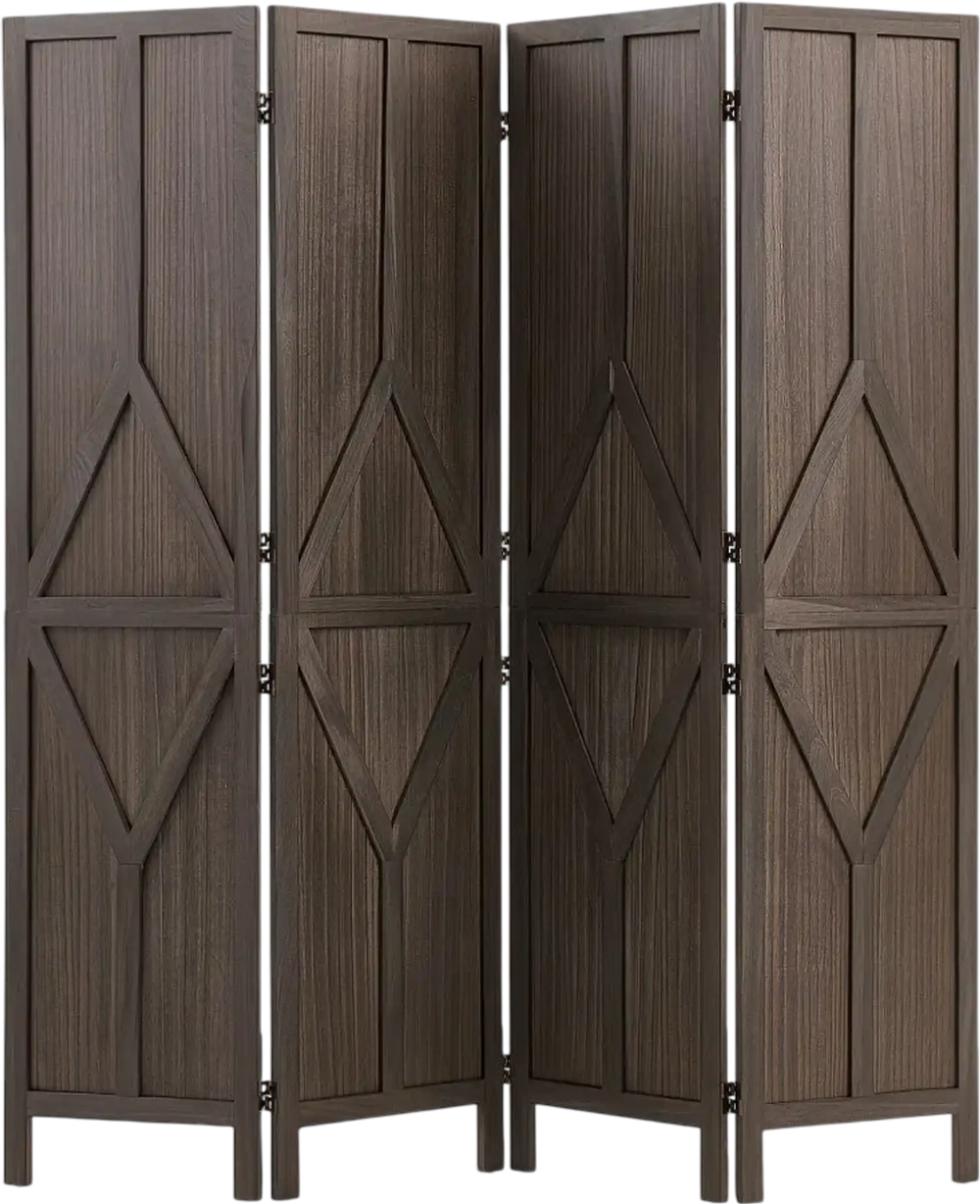 VEVOR Wood Room Divider 4 Panels Wood Folding Privacy Screen Y Pattern, For Room Separation & Home Decor, 67 inches Tall, Solid Frame, 360° Two-Way Hinges, Rustic Wooden Partition with Hardware