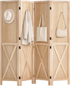 VEVOR Wood Room Divider 4 Panels 59.8" Pegboard Wood Folding Privacy Screen, For Room Separation & Home Decor, Solid Frame with X Pattern, 360° Two-Way Hinges, Rustic Wooden Partition with Hardware