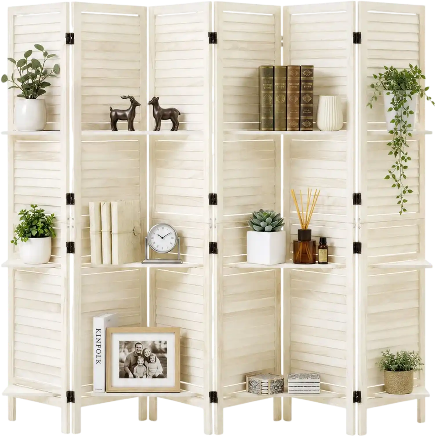 Vevor Room Divider 6-Panel Folding Privacy Screen with Shelves 67.1