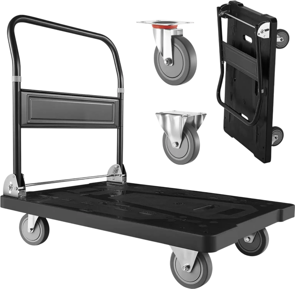 VEVOR Foldable Push Cart Dolly, 1000 lbs Capacity, Folding Platform Truck with Swivel Wheels, Moving Platform Hand Truck Flatbed Cart, Space Saving Push Handle, for Easy Storage, 35.2 x 23.4 x 33.5 in