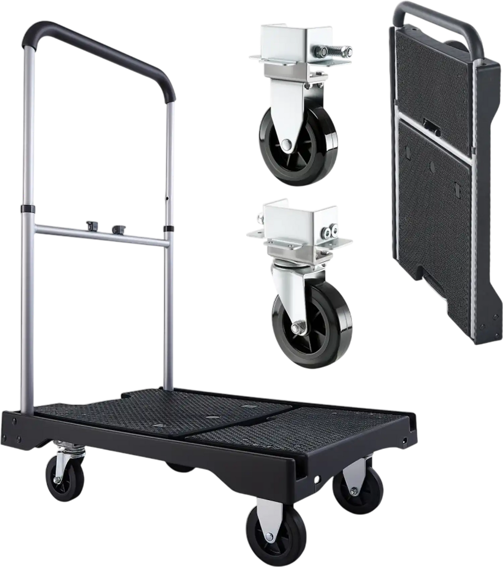 VEVOR Foldable Push Cart Dolly, 330 lbs Capacity, Folding Platform Truck with Swivel Wheels, Moving Platform Hand Truck Flatbed Cart, Adjustable Push Handle, for Easy Storage, 26.8 x 19.5 x 4.5 in
