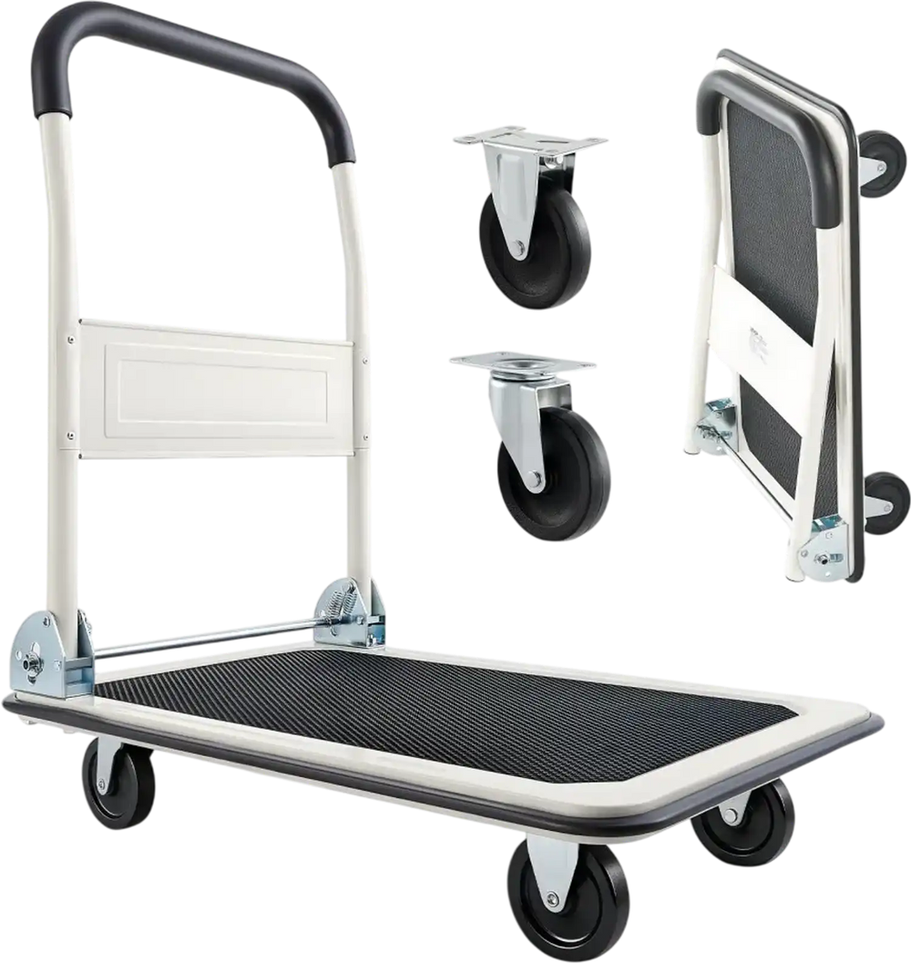 VEVOR Foldable Push Cart Dolly, 330 lbs Load Capacity, Folding Platform Truck with Swivel Wheels, Moving Platform Hand Truck Flatbed Cart, Space Saving Push Handle, for Easy Storage, 29 x 18.9 x 32.5 in
