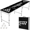 VEVOR 8 Foot Portable Beer Pong Table, Foldable Tailgate Table,Carrying Handles and 6 Pong Balls, Adjustable Height, Lightweight Table for Office, Tailgate Party, Travel and Camping, Black