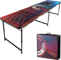 VEVOR 8 Foot Portable Beer Pong Table, LED Lights, Foldable Tailgate Table with Carrying Handles and 6 Pong Balls, Adjustable Height, Lightweight Table for Office, Tailgate Party, Travel & Camping