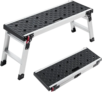 VEVOR Folding Work Platform, 35.8 x 12.2 in Aluminum Step Stool, 16.5 in Height, 500 lbs Load Capacity, Heavy Duty Platform Ladder with Locks, Portable Work Bench for Painting & Maintenance & Home