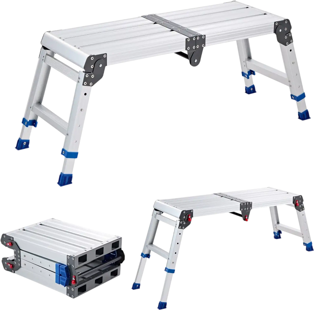VEVOR Folding Work Platform, Adjustable Height 14.2-20 in, 500 lbs Capacity Aluminum Step Stool, Heavy Duty Non-Slip Platform Ladder, Portable Work Bench for Painting, Cleaning, Home & Professional