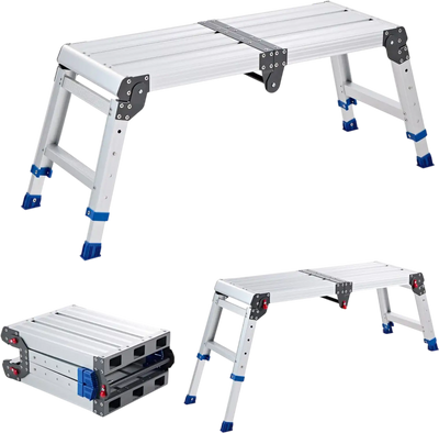 VEVOR Folding Work Platform, Adjustable Height 14.2-20 in, 500 lbs Capacity Aluminum Step Stool, Heavy Duty Non-Slip Platform Ladder, Portable Work Bench for Painting, Cleaning, Home & Professional