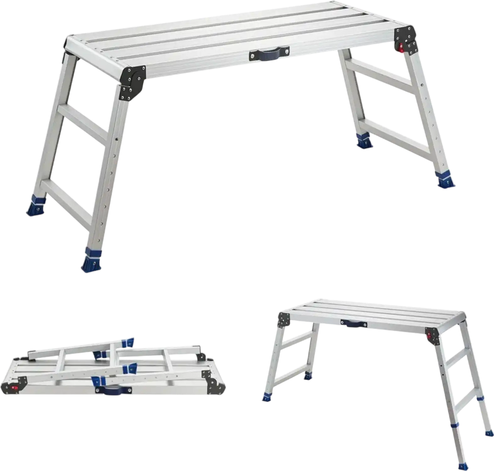 VEVOR Folding Work Platform, Adjustable Height 23-34.5 in, 40 x 18 in Aluminum Step Stool, 500 lbs Load Capacity, Heavy Duty Non-Slip Platform Ladder, Portable Work Bench for Painting, Maintenance