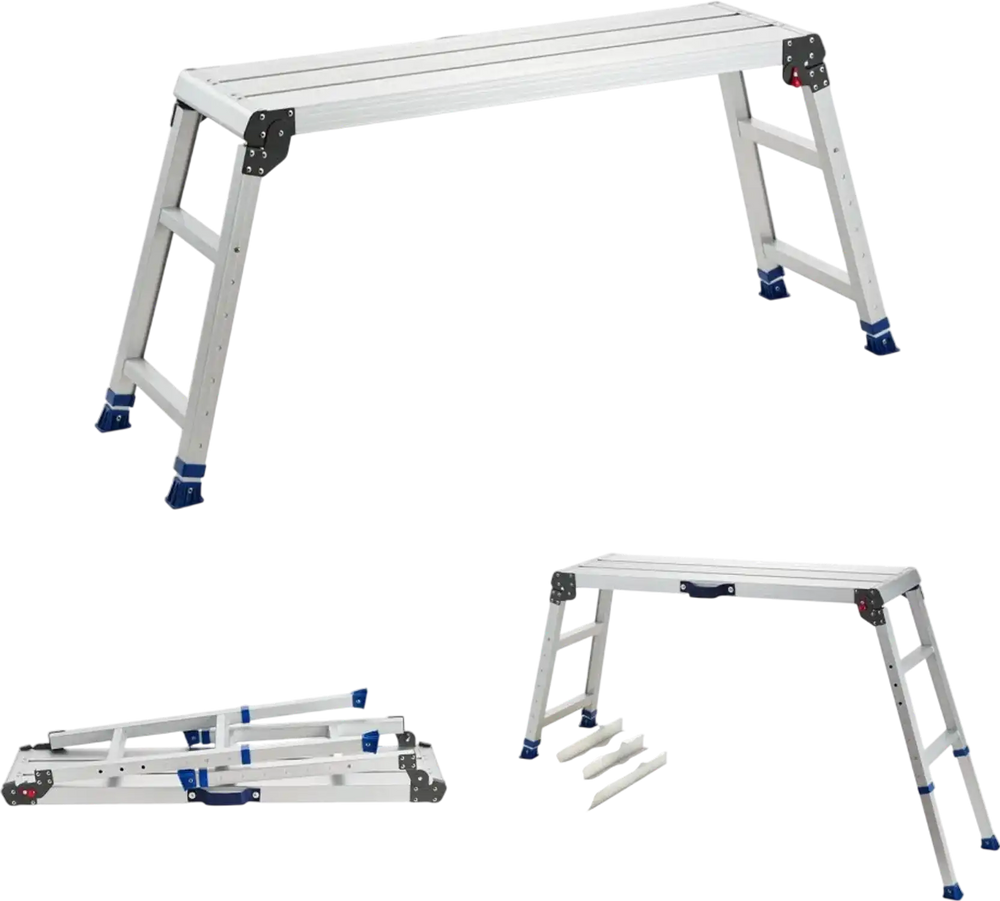 VEVOR Folding Work Platform, Adjustable Height 23-34.5 in, 40 x 12 in Aluminum Step Stool, 500 lbs Load Capacity, Heavy Duty Non-Slip Platform Ladder, Portable Work Bench for Painting, Maintenance