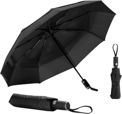 VEVOR Travel Umbrella, 42 in Portable Compact Umbrellas, Automatic Open-Close Umbrella,  Lightweight & Durable with Flexible Fiberglass Ribs, Windproof, Rainproof, and Sun-Blocking Canopy (Black)