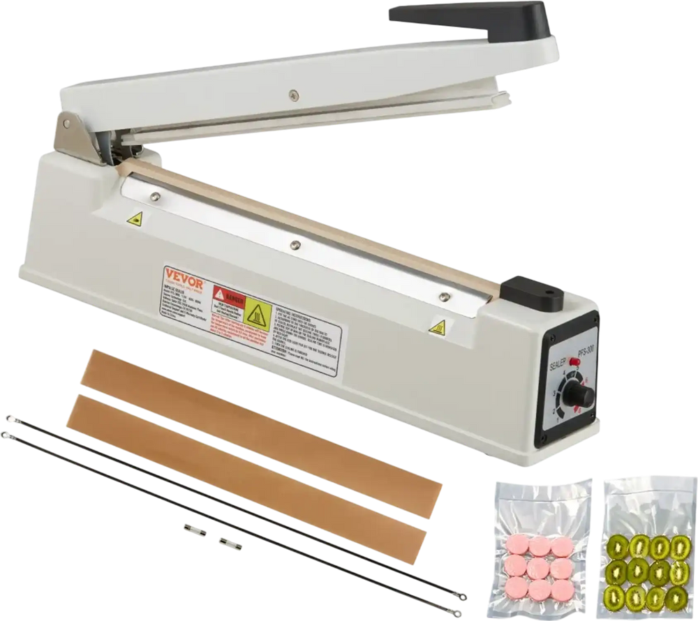 VEVOR Impulse Sealer 12 inch, Manual Heat Sealing Machine with Adjustable Heating Mode, Aluminum Shrink Wrap Bag Sealers for Plastic Mylar PE PP Bags, Portable Poly Bag Sealer with Extra Replace Kit