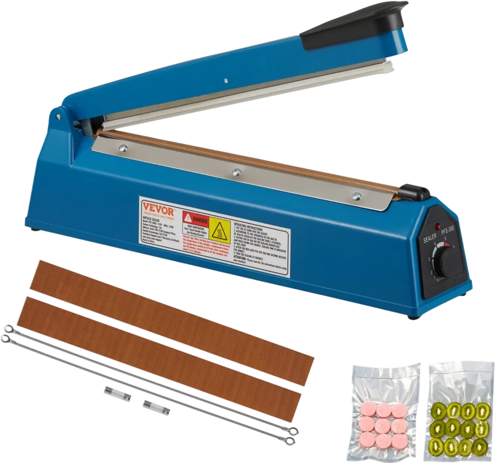 VEVOR Impulse Sealer 12 inch, Manual Heat Seal Machine with Adjustable Heating Mode, ABS Shrink Wrap Bag Sealers for Plastic Mylar PE PP Bags, Portable Poly Bag Sealing Machine with Extra Replace Kit