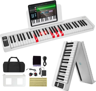 Vevor Folding Keyboard Piano 61-Key Portable Bluetooth MIDI White New