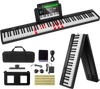VEVOR 88 Key Folding Keyboard Piano, Bluetooth & MIDI, Portable Electronic Digital Foldable Piano with Sustain Pedal Bag Touch Sensitive Keys Headphones, Rechargeable for Beginners Teens Adults, Black