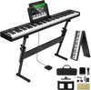 VEVOR 88 Key Folding Keyboard Piano, Bluetooth & MIDI, Portable Electronic Digital Foldable Piano with Stand Sustain Pedal Bag Touch Sensitive Keys, Rechargeable for Beginners Teens Adults, Black