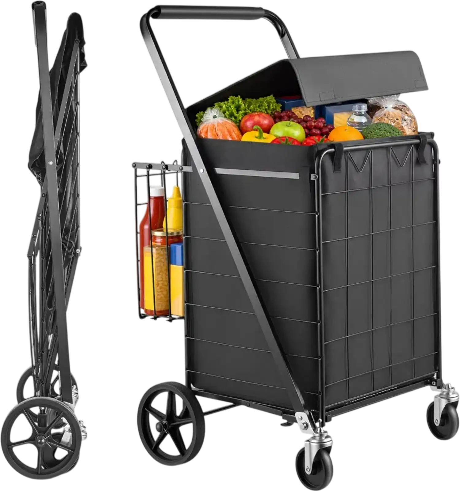 Vevor Shopping Cart Folding Dual-Basket Grocery Utility Cart 24.3 Gal + 6.1 Gal 220 lbs New
