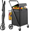 VEVOR Folding Shopping Cart, 24.3 Gal + 6.1 Gal Dual-Basket Grocery Cart, 220LBS Capacity, Steel Rolling Utility Cart with Waterproof Liner & 360° Swivel Wheel for Laundry, Shopping, Camping, Grocery