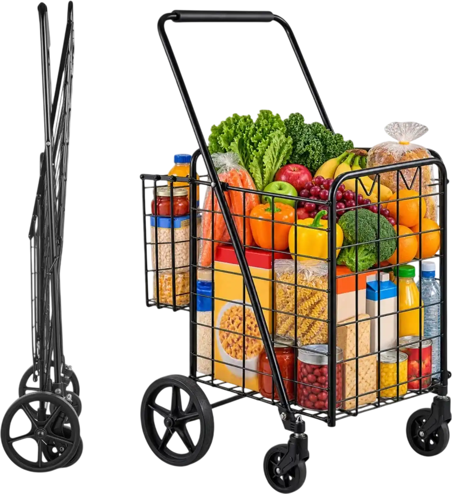 Vevor Folding Shopping Cart Dual-Basket Grocery Utility Cart New