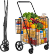 VEVOR Folding Shopping Cart, 25.6 Gal + 5.8 Gal Dual-Basket Grocery Cart, 110LBS Heavy Duty Capacity, Steel Rolling Utility Cart with 360° Swivel Wheels for Laundry, Shopping, Camping, Groceries