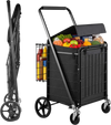 VEVOR Folding Shopping Cart, 36.7 Gal + 6.1 Gal Dual-Basket Grocery Cart, 260LBS Capacity, Large Rolling Utility Cart with Waterproof Liner & 360° Swivel Wheel for Laundry, Shopping, Camping, Grocery